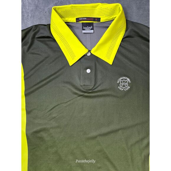 Nike Tiger Woods Polo Mens Large Logo Golf Colorblock Neon Stretch Vented Sport‎ - Picture 1 of 10